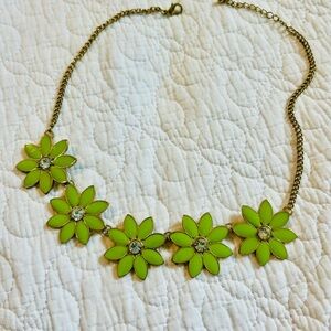 Floral Gold Necklace with Green Accents